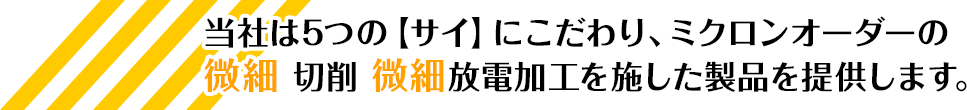 当社は5つの【サイ】にこだわり、ミクロンオーダーの微細 切削 微細放電加工を施した製品を提供します。